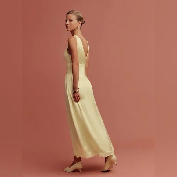 REFORMATION Stasia Silk Dress In Blonde Size 8 - Picture 3 of 6